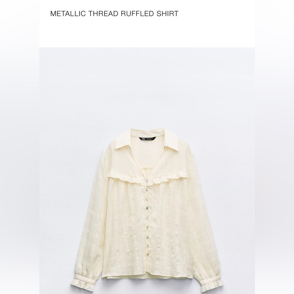 Zara Metallic Thread Ruffled Shirt